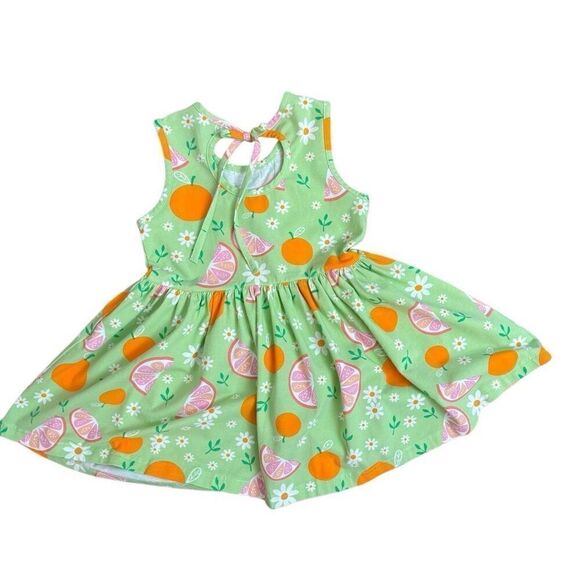 Eleanor Rose Perla Babydoll Tunic Top Sleeveless Green Oranges Daisy Size 7-8 - Picture 2 of 4